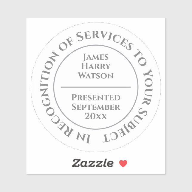 In Recognition of Services to Something Aufkleber (Blatt)