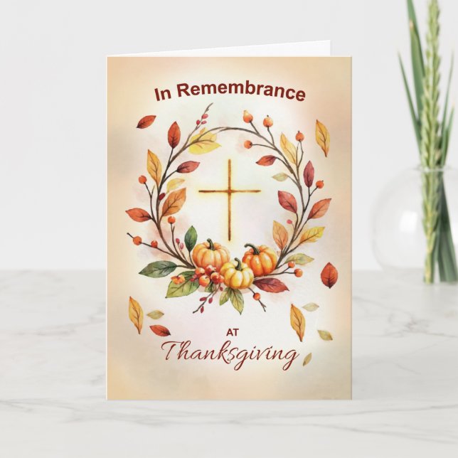 In Remembrance Religious Thanksgiving Wreath Cross Karte (Vorderseite)