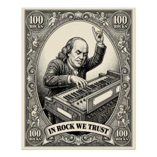 In Rock We Trust 100 Rocks Franklin Keyboarder Poster