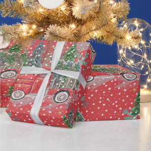 In Rot eingewickelter Weihnachtswagen Geschenkpapier