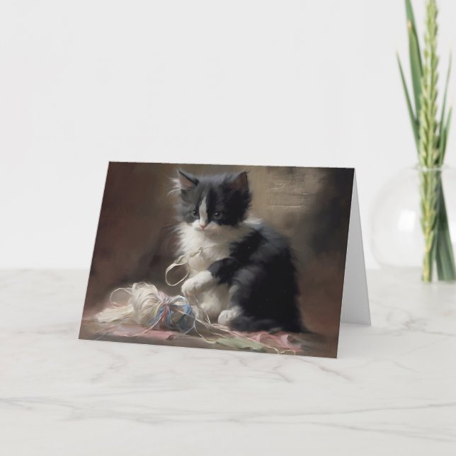 In Schwarz-Weiß-Kitten verworren Dankeskarte (Vorderseite)