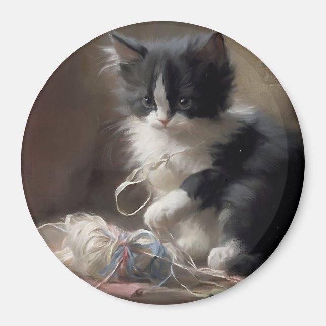In Schwarz-Weiß-Kitten verworren Magnet (Vorne)