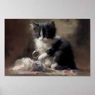 In Schwarz-Weiß-Kitten verworren Poster