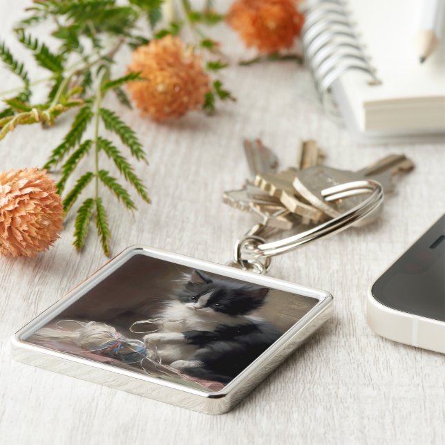 In Schwarz-Weiß-Kitten verworren Schlüsselanhänger (Seite)