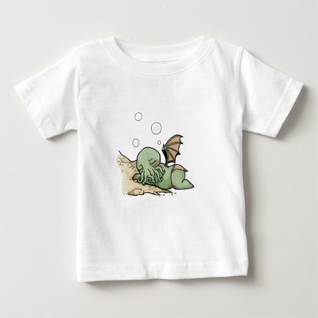 In seinem Haus bei R'lyeh wartet totes Cthulhu das Baby T-shirt (Vorderseite)