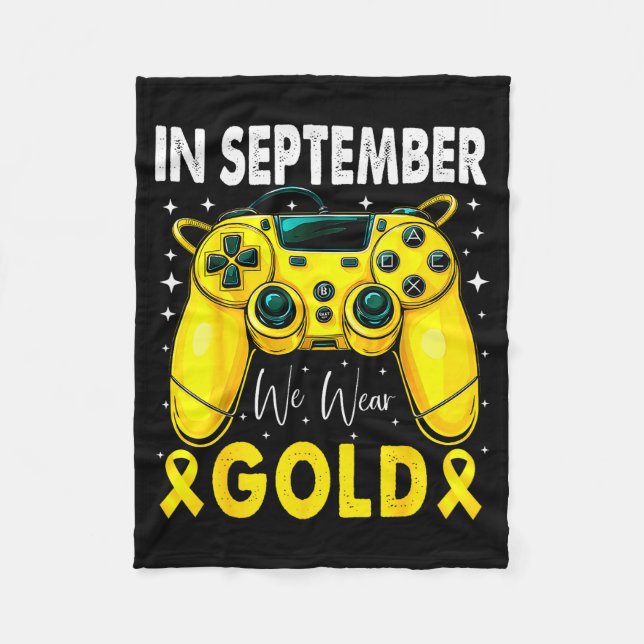 In September We Wear Gold Gamer Boys Kids Childhoo Fleecedecke (Vorderseite)