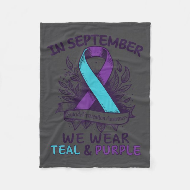 In September We Wear Teal Purple Ribbon Suicide Pr Fleecedecke (Vorderseite)