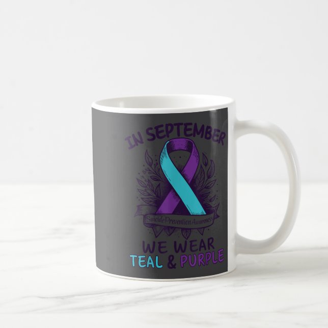 In September We Wear Teal Purple Ribbon Suicide Pr Kaffeetasse (Rechts)