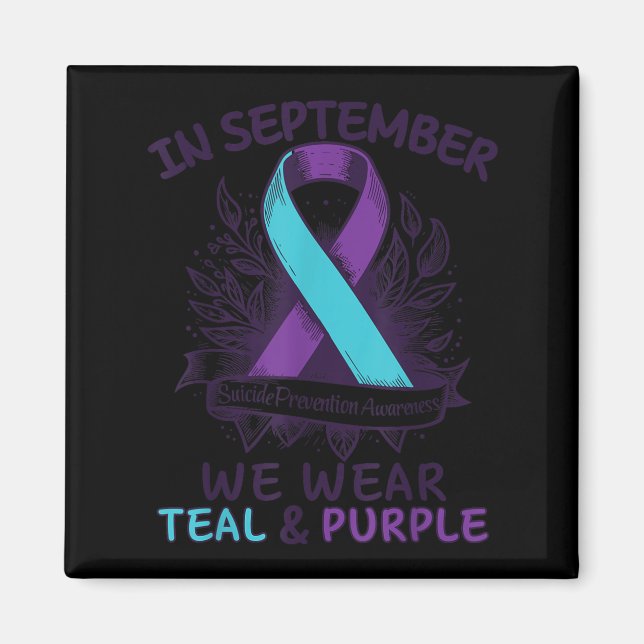 In September We Wear Teal Purple Ribbon Suicide Pr Magnet (Vorne)