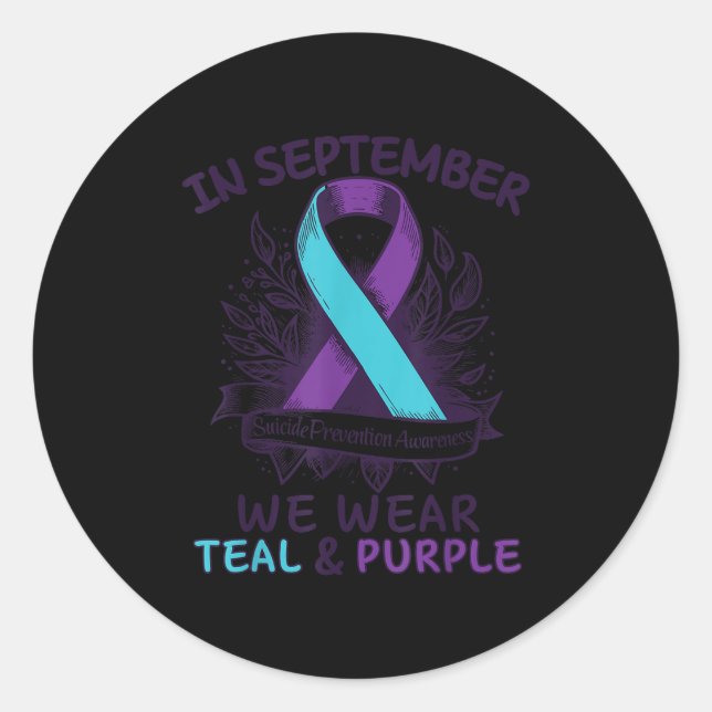 In September We Wear Teal Purple Ribbon Suicide Pr Runder Aufkleber (Vorderseite)