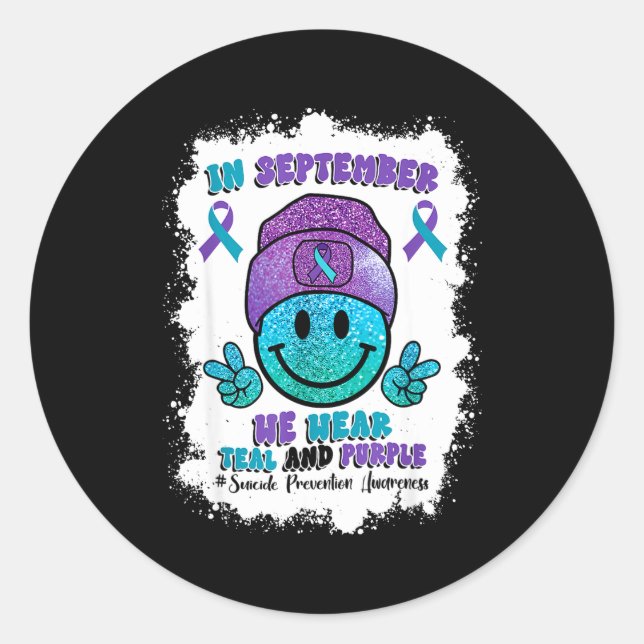 In September We Wear Teal Purple Ribbon Suicide Pr Runder Aufkleber (Vorderseite)