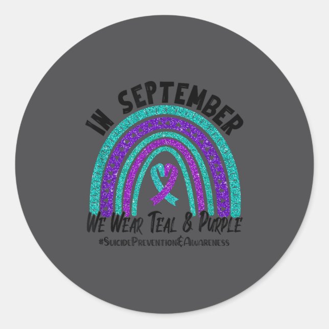 In September We Wear Teal Purple Ribbon Suicide Pr Runder Aufkleber (Vorderseite)