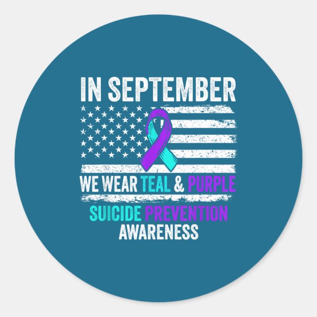 In September Wear Teal Purple Suicide Prevention A Runder Aufkleber (Vorderseite)