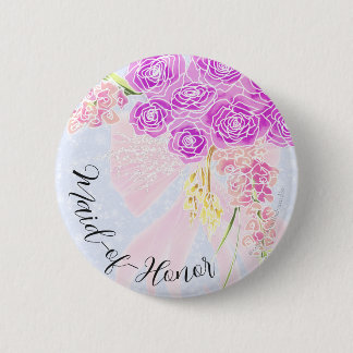 In The Blue-Sweet Pink Bow Bouquet Ehrenjungfer Button