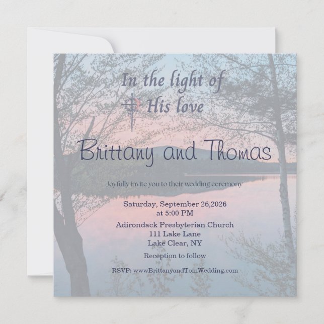 In the Light of His Love Photo Wedding Invitation Einladung (Vorderseite)