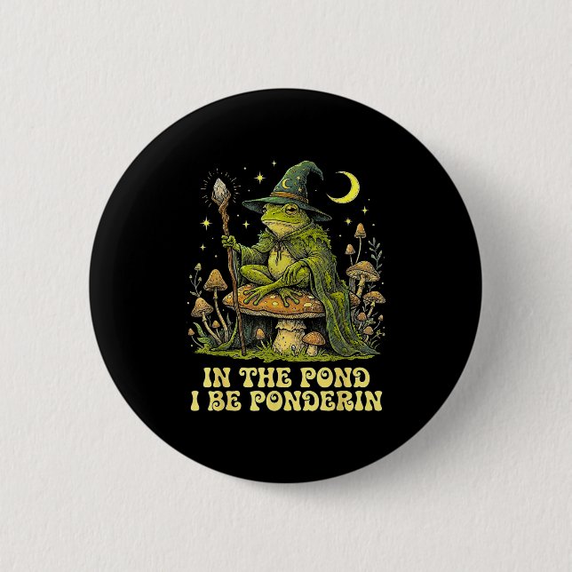 In The Nd I Be Nderin Lustiger Weiser Frosch Zaube Button (Vorderseite)