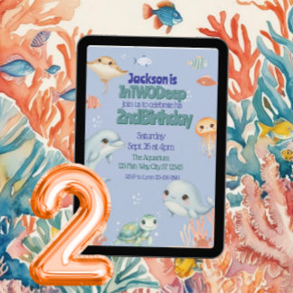 In TWO Deep, Blue Under the Sea 2nd Birthday Einladung