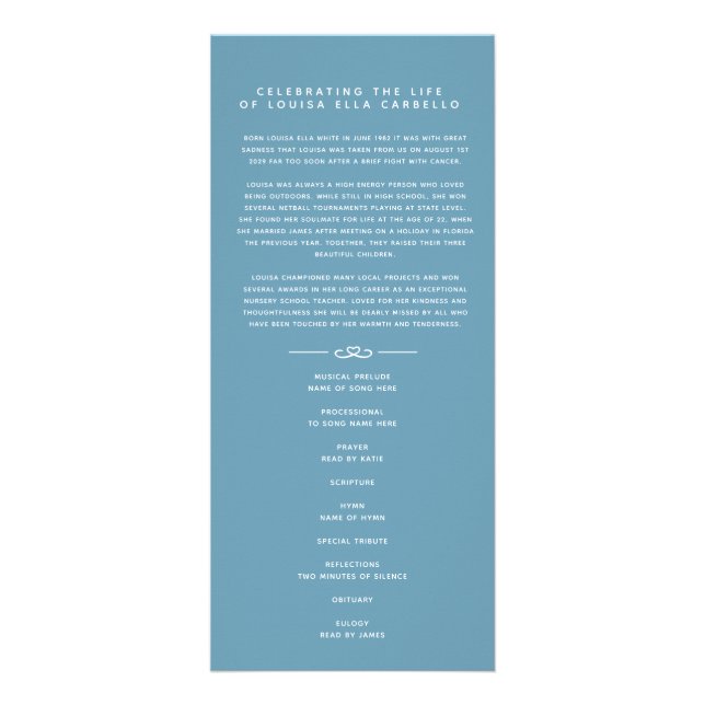 In unseren Herzen Begräbnisprogramm weiß und blau Werbekarte (Vorne)