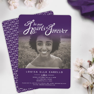 In unseren Herzen Foto Beerdigung lila Einladungen