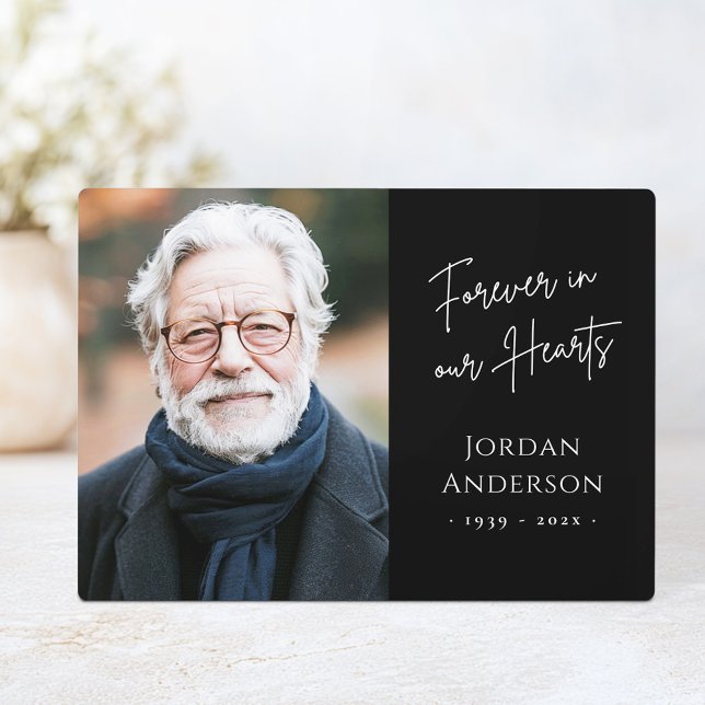 In unseren Herzen für immer Funeral-Gedenkfoto sch Fotoplatte (Forever in our hearts funeral memorial photo black plaque)