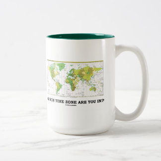 In welcher Zeitzone bist du? (Zeitzonen-Weltkarte) Zweifarbige Tasse