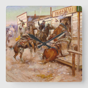 In Without Knocking, 1909 by Charles M Russell Quadratische Wanduhr