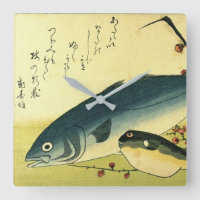 Inada & Fugu - Hiroshige's Japanese Fish Print Squ