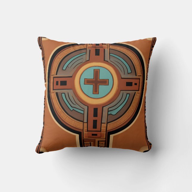 Inca Cross Muster Rot und Gelb Kissen (Rückseite)