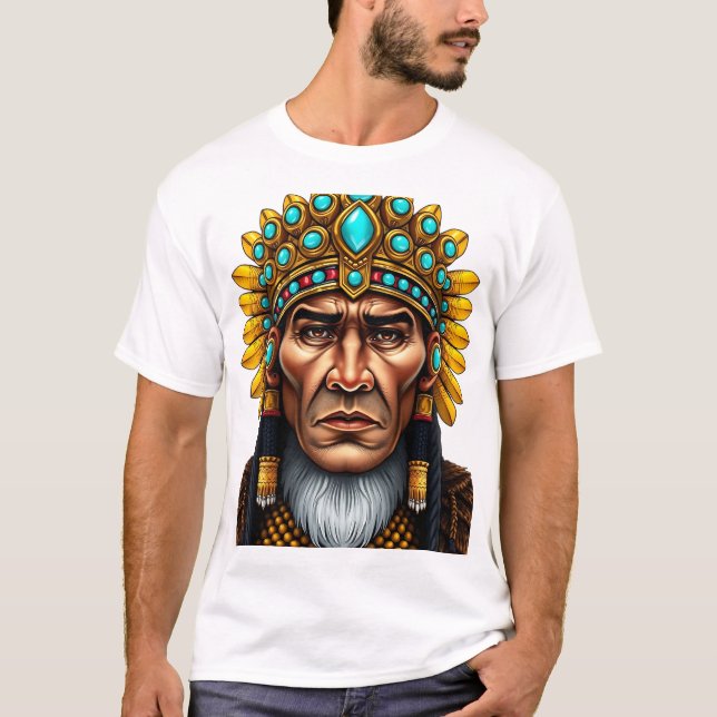 Inca King Face Tribal Art T-Shirt (Vorderseite)