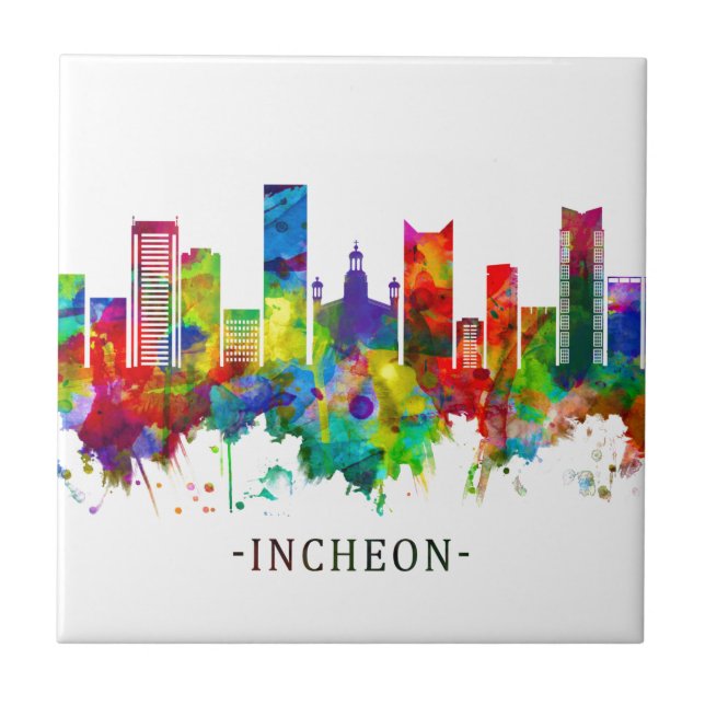 Incheon South Korea Skyline Fliese (Vorderseite)