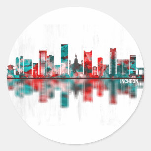 Incheon South Korea Skyline Runder Aufkleber