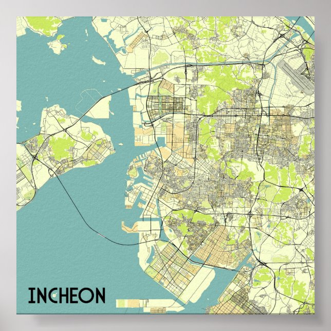 Incheon, Südkorea-Karte Poster (Vorne)