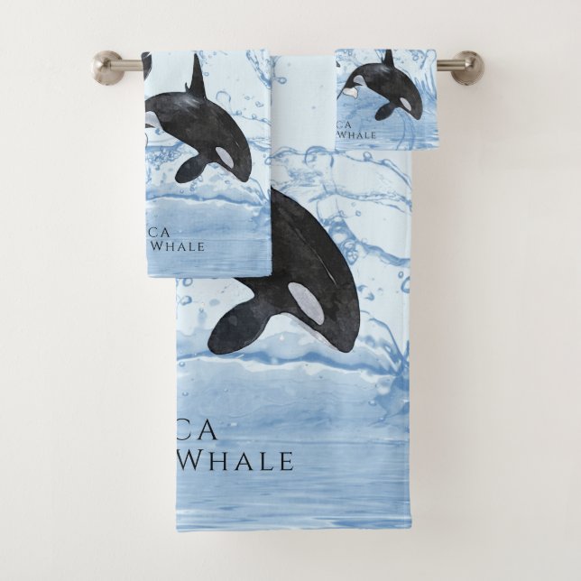 Incredible Black and White Watercolor Orcas Badhandtuch Set (Insitu)