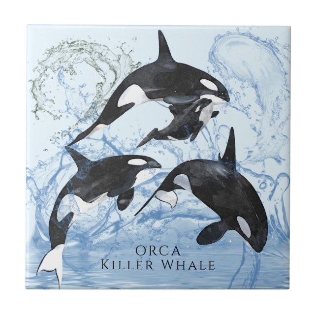 Incredible Black and White Watercolor Orcas Fliese (Vorderseite)