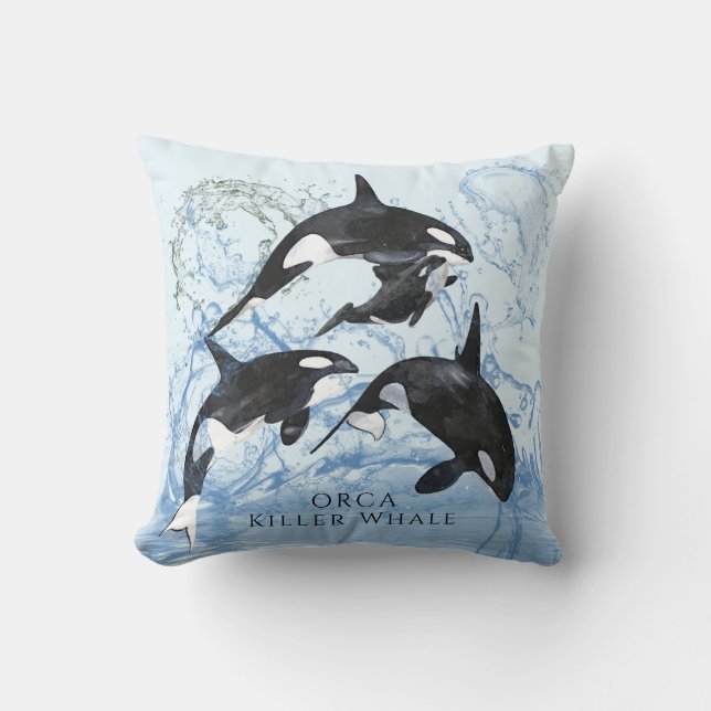Incredible Black and White Watercolor Orcas Kissen (Vorderseite)