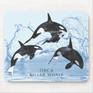 Incredible Black and White Watercolor Orcas Mousepad