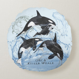 Incredible Black and White Watercolor Orcas Rundes Kissen