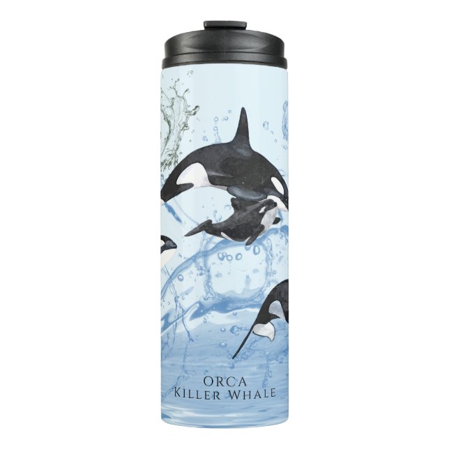 Incredible Black and White Watercolor Orcas Thermosbecher (Vorderseite)