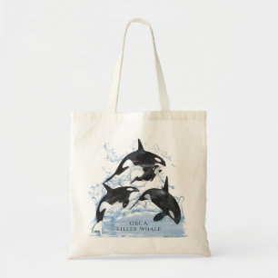 Incredible Black and White Watercolor Orcas Tragetasche