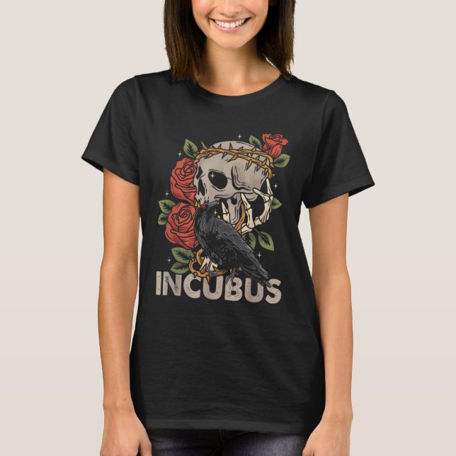 Incubus Crow Links Skull Blume Halloween-Kostüm T-Shirt (Vorderseite)