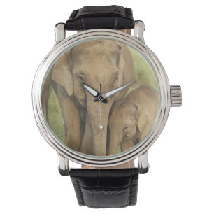Indelefant / Asiatischer Elefant und Jungtier, Cor Armbanduhr