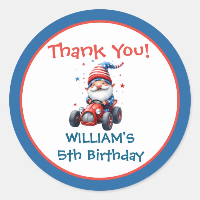 Independence Day Cute Gnome Birthday Runder Aufkleber (Vorderseite)