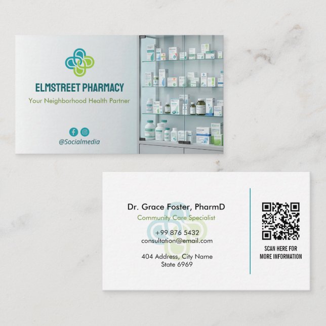 Independent Pharmacy | Modern Minimalist Barcode Visitenkarte (Vorne/Hinten)