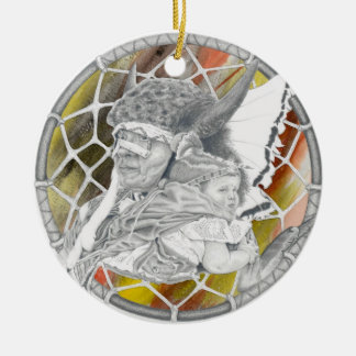 Inder mit Baby Keramik Ornament