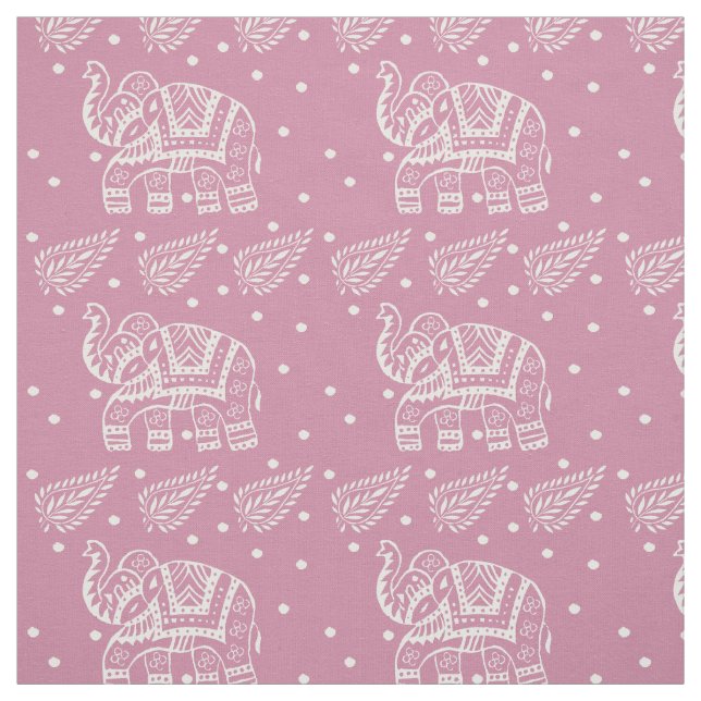 Inder Paisley und Elefant Block-Druck Rosa-Rose Stoff (Muster)