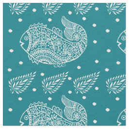 Inder Paisley und Fische weißer Block-Druck auf Stoff