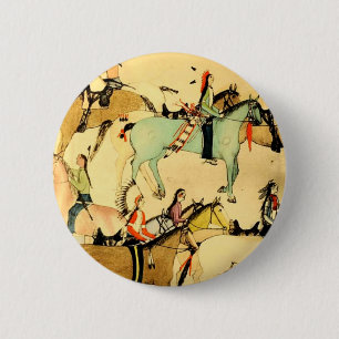 Inder Pferde Western Americana Folk Art Zeichnung Button