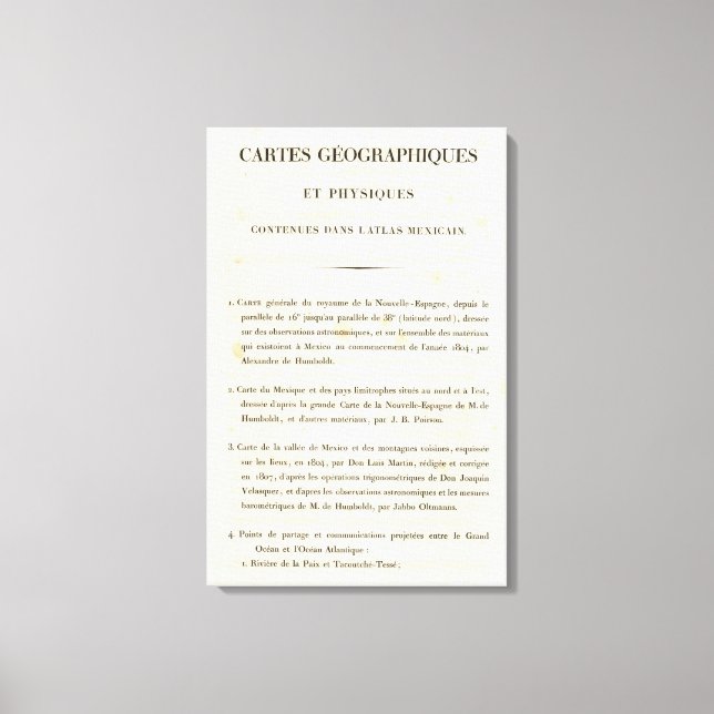 Index 1 Neues Spanien Leinwanddruck (Vorderseite)