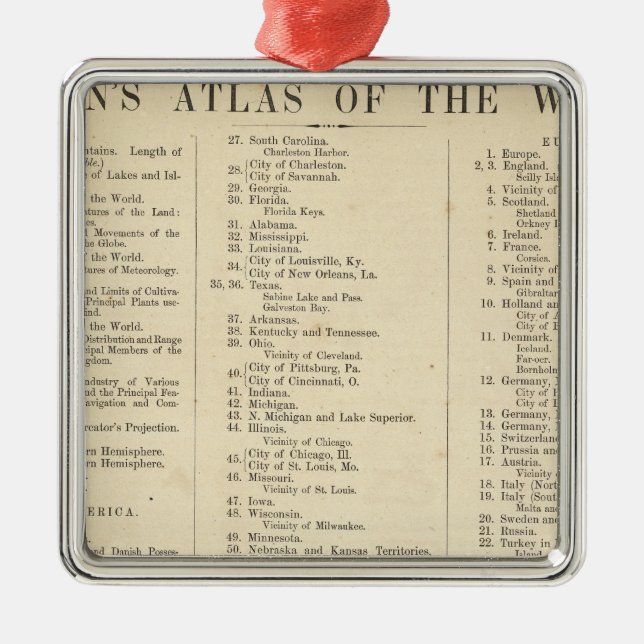 Index Atlas der Welt Silbernes Ornament (Vorne)