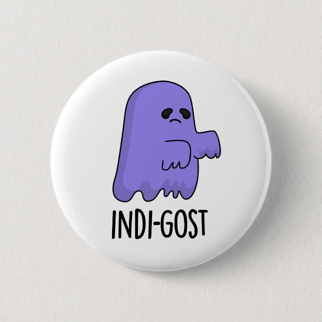 Indi-gost Funny Halloween Indigo Ghost Pun Button (Vorderseite)